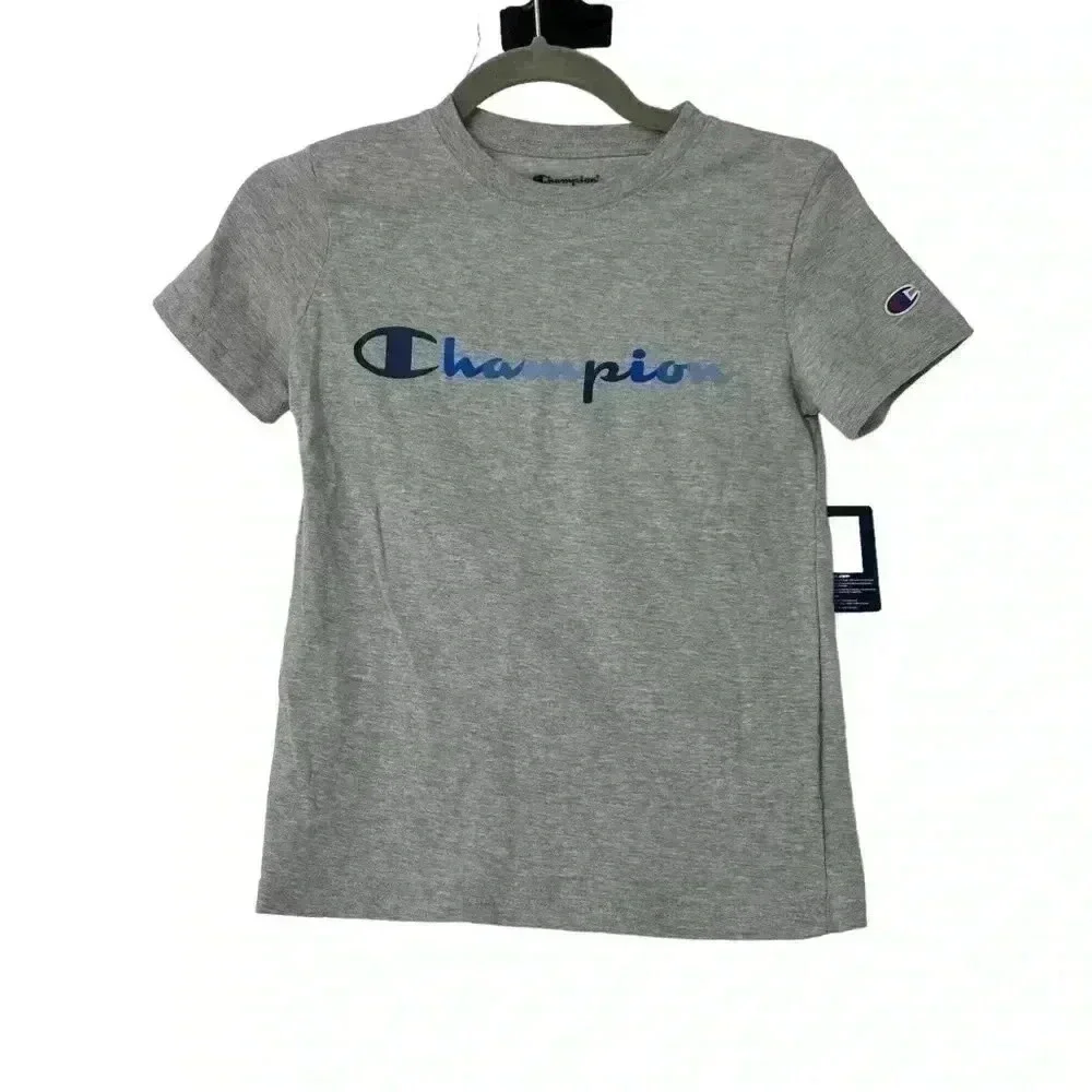 Champion Boys Size Small Gray T-Shirt Ombré Logo Athletic Activewear NWT